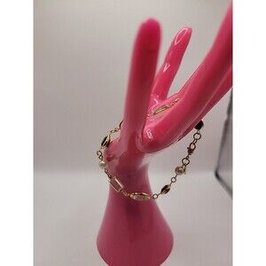 Vintage Avon Gold Tone Black Clear Crystal Bead Link Bracelet Jewelry